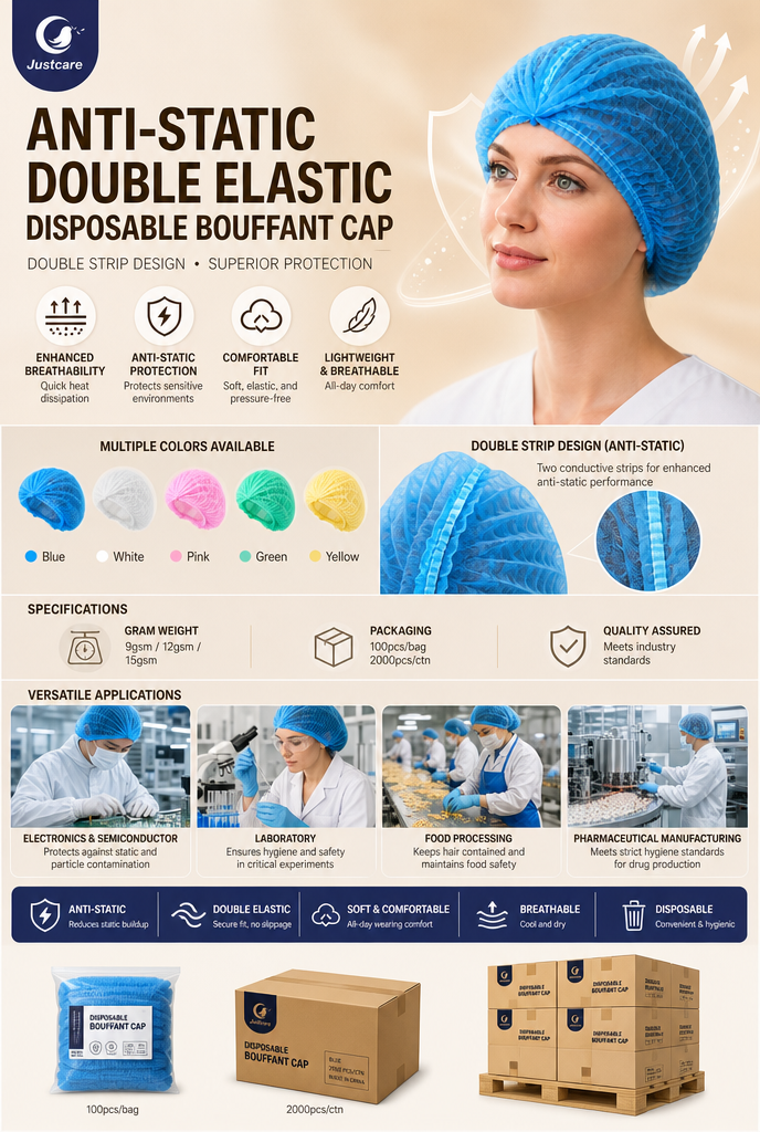 Anti-Static Double Elastic Disposable Bouffant Cap detail