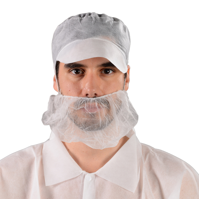 Disposable PP Nonwoven Beard Cover White 10gsm Food Industry Single Loop Men with Single Rib Dust Proof Beard Hair Net