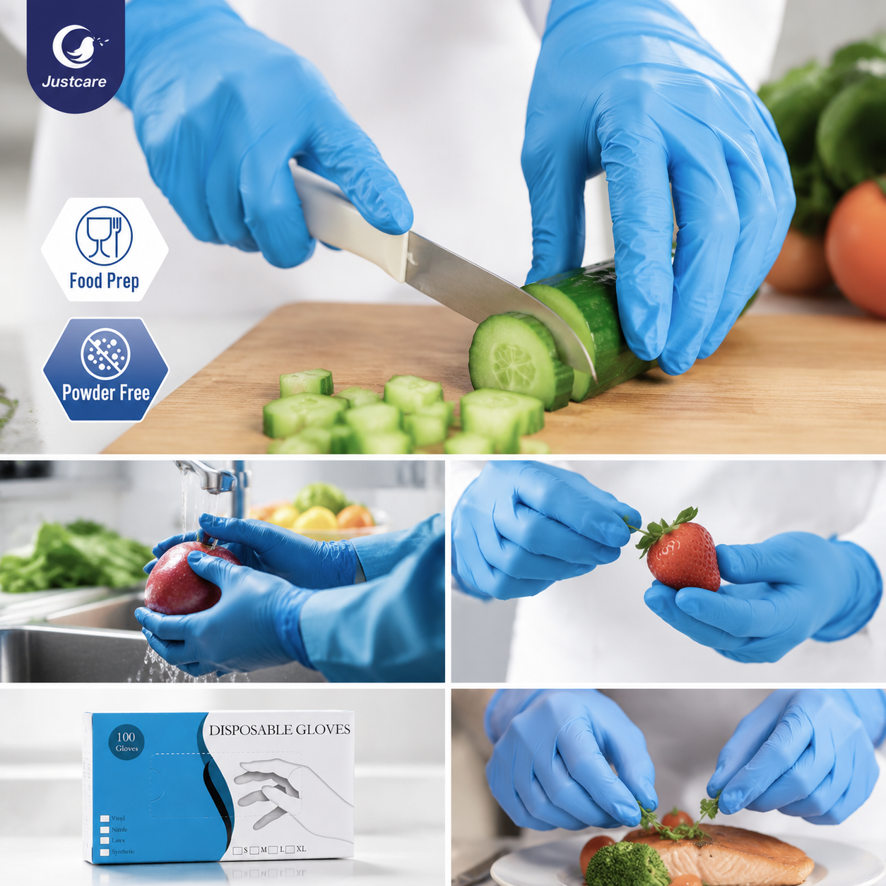 Powder free nitrile gloves, flexible non‑latex protective gloves for food salon industry