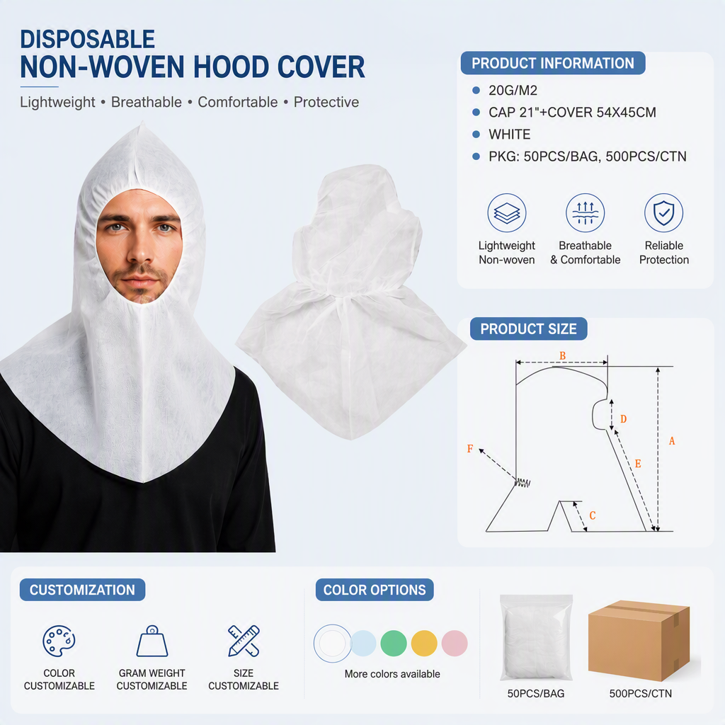 Disposable Hood Cap with Cover for Full Head Protection