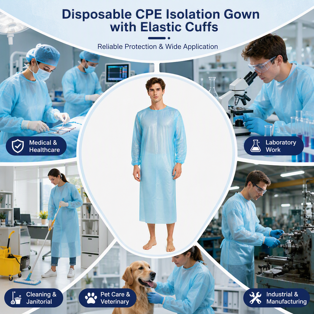 Disposable CPE Isolation Gown with Elastic Cuffs