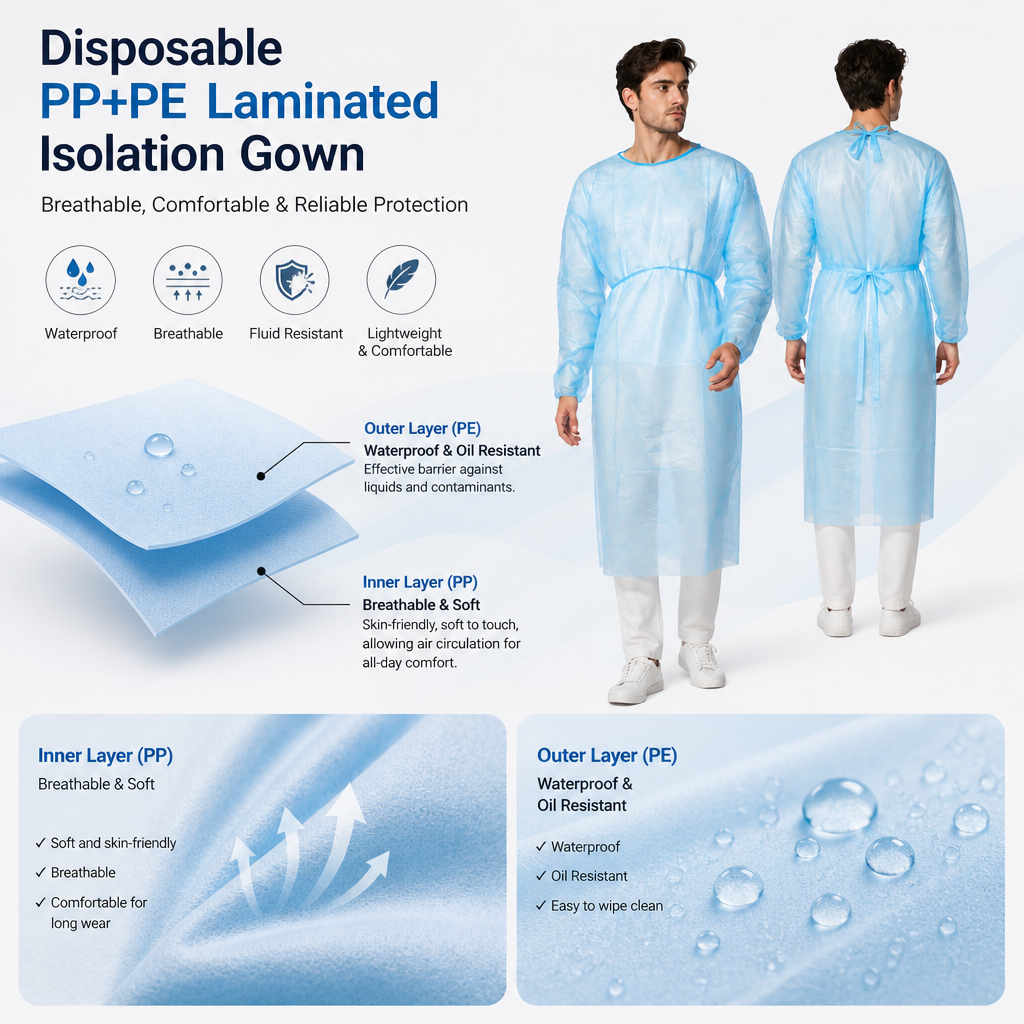 Disposable PP+PE Laminated Isolation Gown