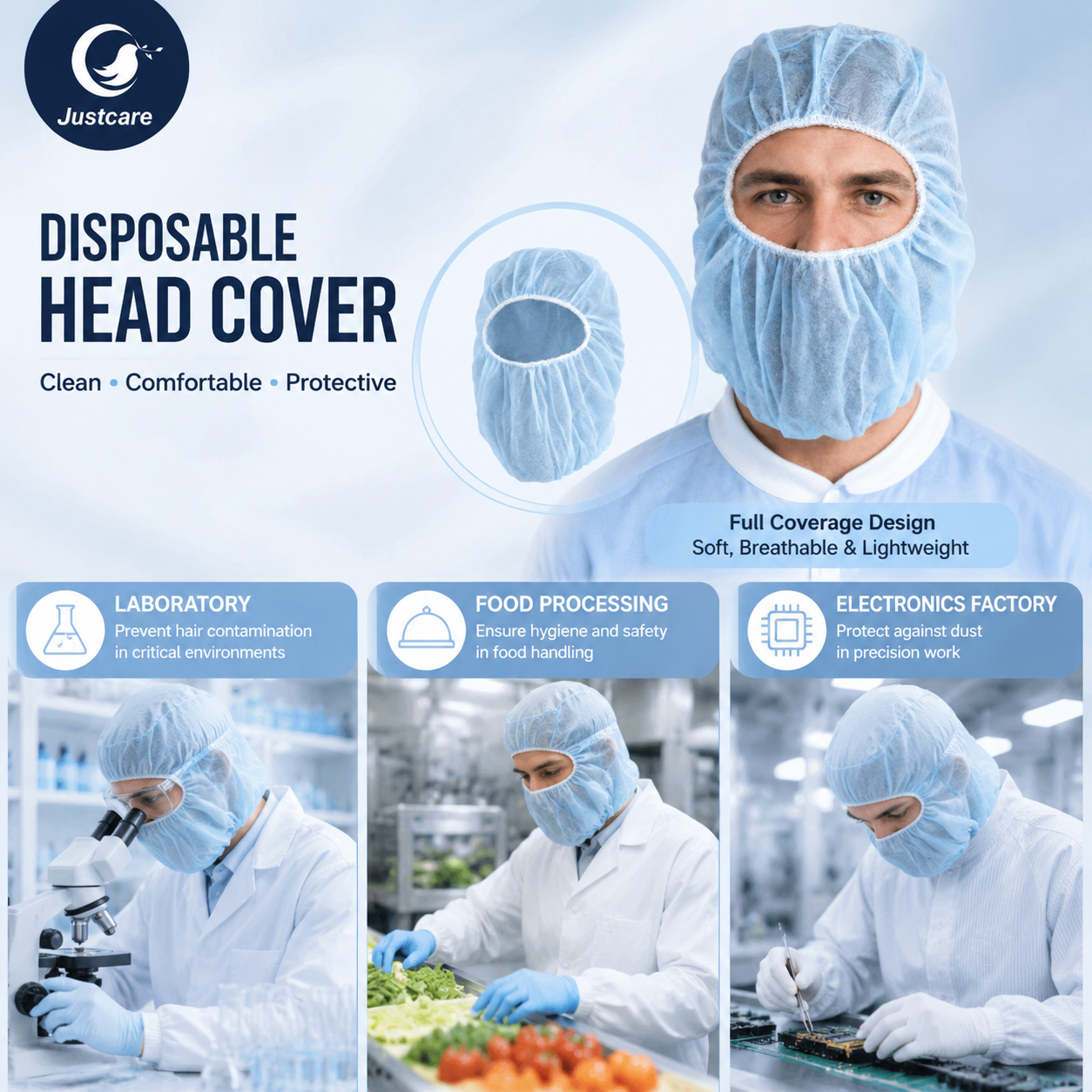 Funda el&aacute;stica para la cabeza no tejida, funda para el cabello de talla &uacute;nica para protecci&oacute;n higi&eacute;nica