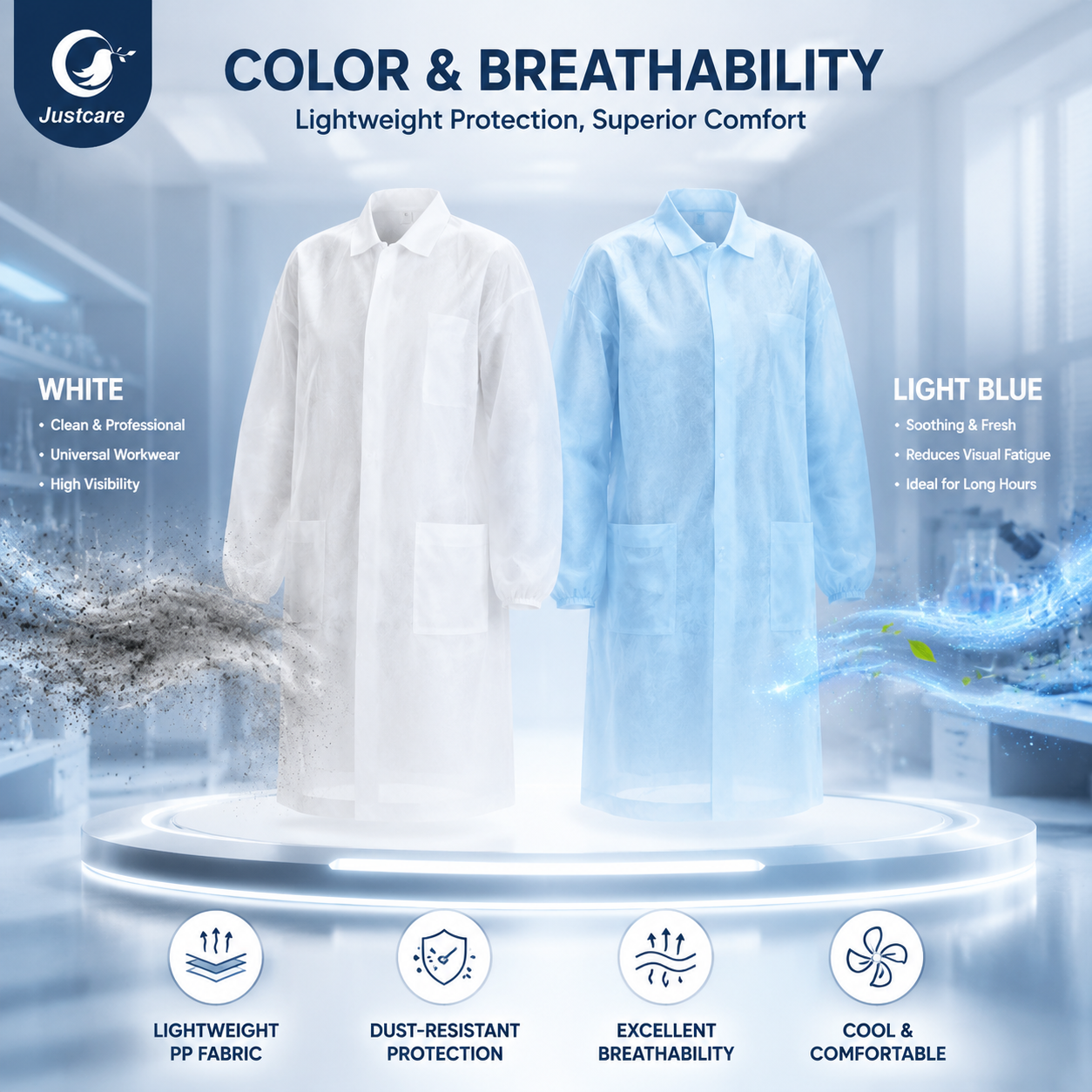 Non-woven Disposable Lab Coat, Breathable Protective Work Coat, Disposable Lab Gown for Lab, Hospital, Factory