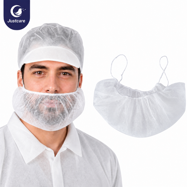 Man wearing Justcare disposable non‑woven beard cover for food industry cleanroom