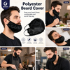 Justcare polyester beard cover multi-scene infographic, reusable black beard net for dining, sleeping, kitchen and workplace use