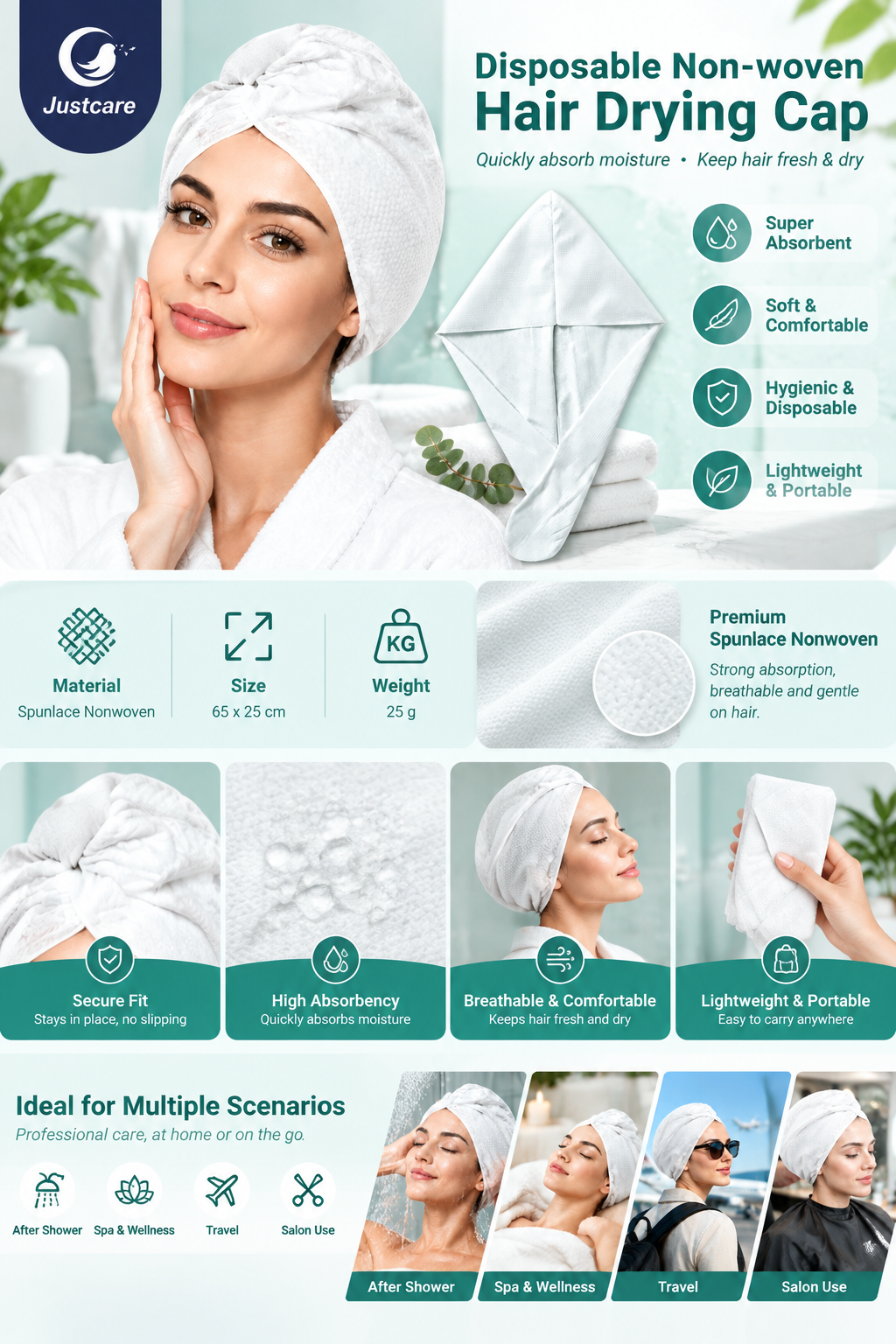 justcare-disposable-nonwoven-hair-drying-cap-white-background-a-plus-content