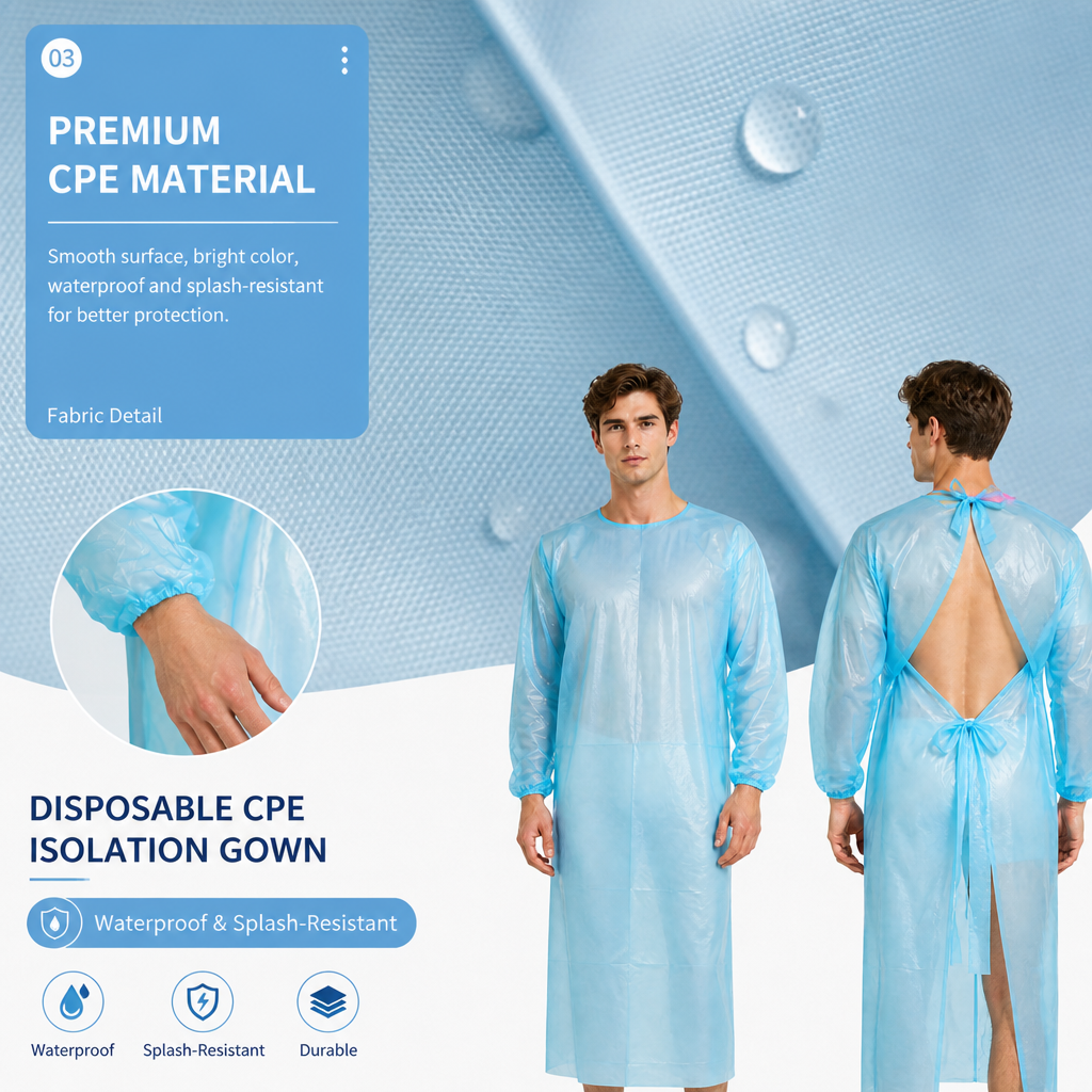 Disposable CPE Isolation Gown with Elastic Cuffs