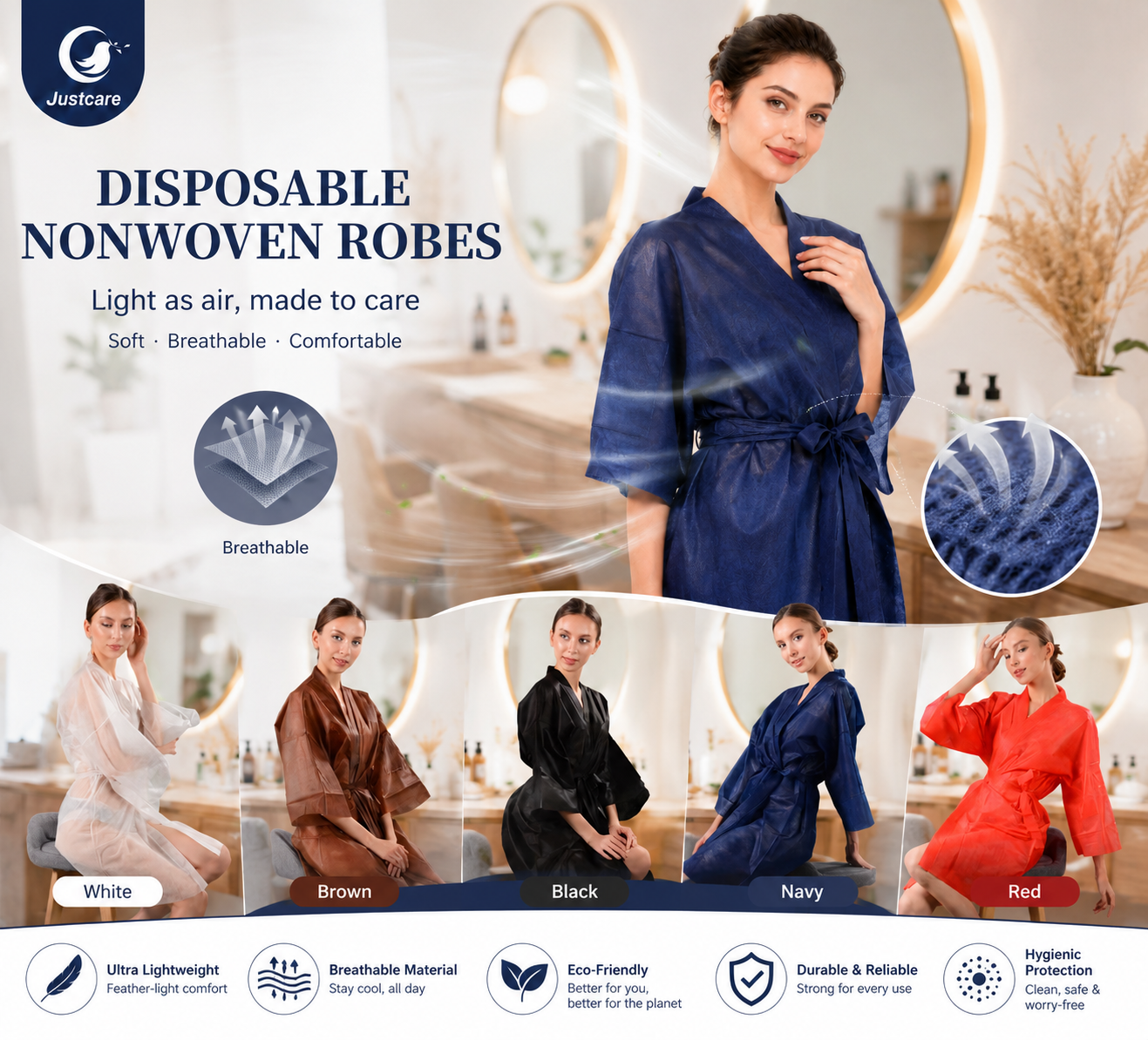 Disposable Nonwoven Sauna Kimono with Short Sleeve 