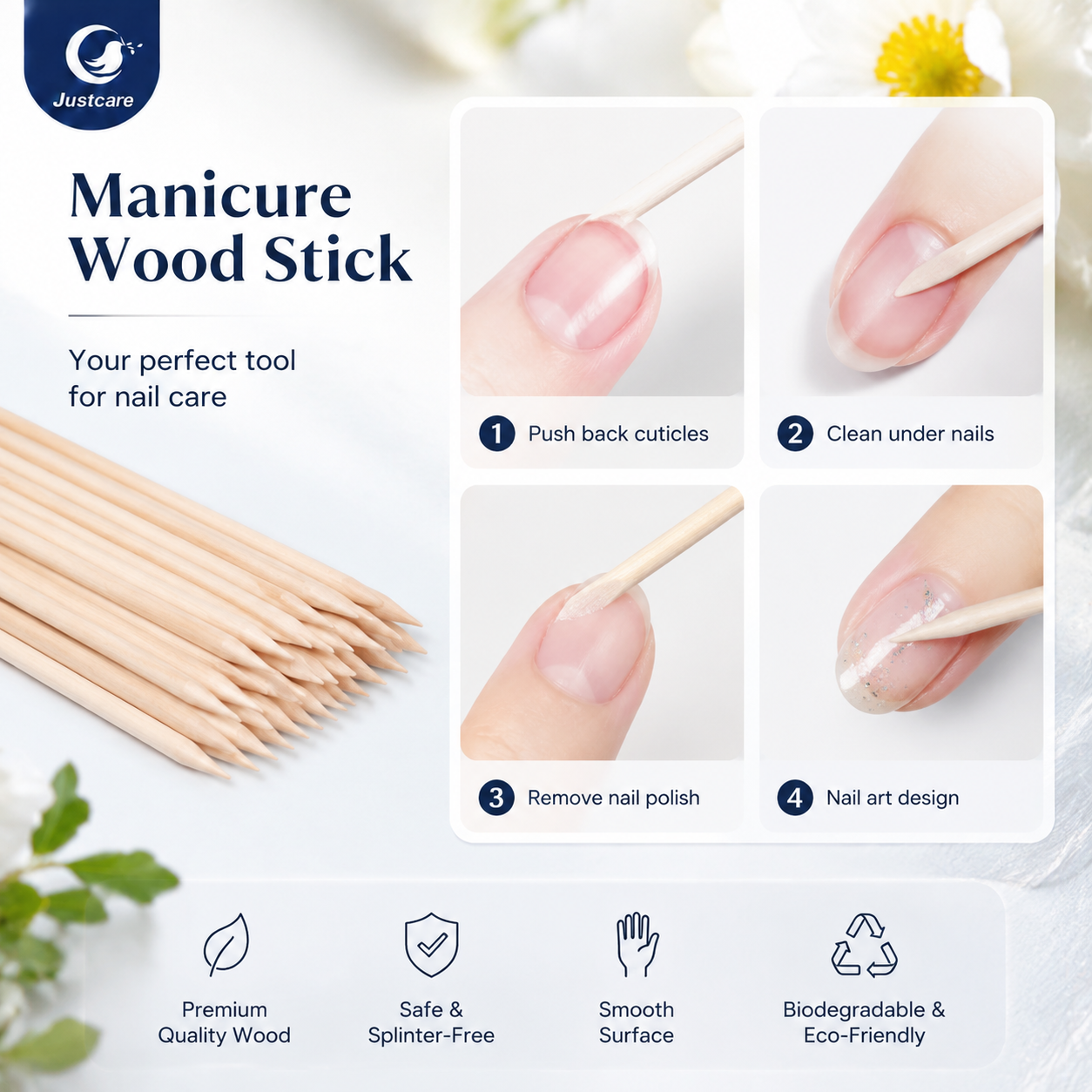 Manik&uuml;re-Holzst&auml;bchen werden verwendet, um die Nagelhaut sanft zur&uuml;ckzuschieben und die Nagelhaut zu reinigen