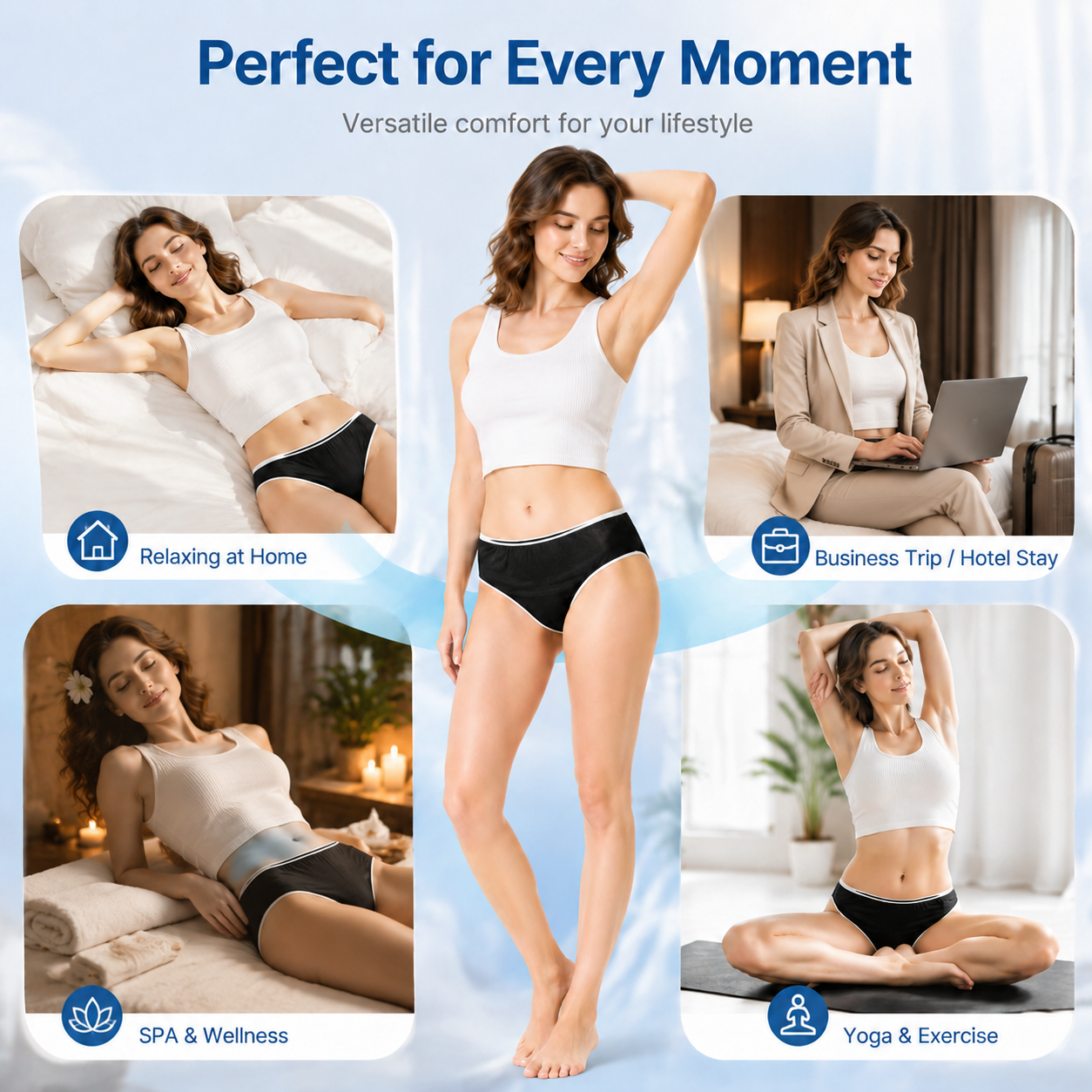 Hygienic Disposable Black Women's Briefs, one‑time wear ladies briefs for spa and travel