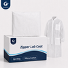 Justcare Unisex Disposable Zipper Lab Coat, individual bag and carton packaging display
