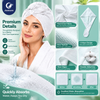 Justcare nonwoven hair drying cap premium details infographic, super absorbent fabric, texture close up