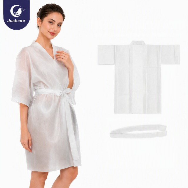 Bata de kimono de spa no tejida SMS blanca desechable