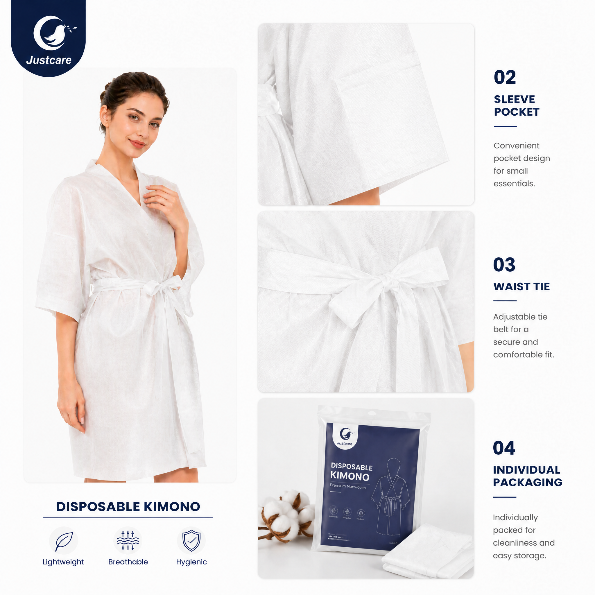 Robe kimono non tiss&eacute;e blanche jetable pour spa SMS