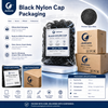Black breathable nylon cap, simple plain design sports peaked cap