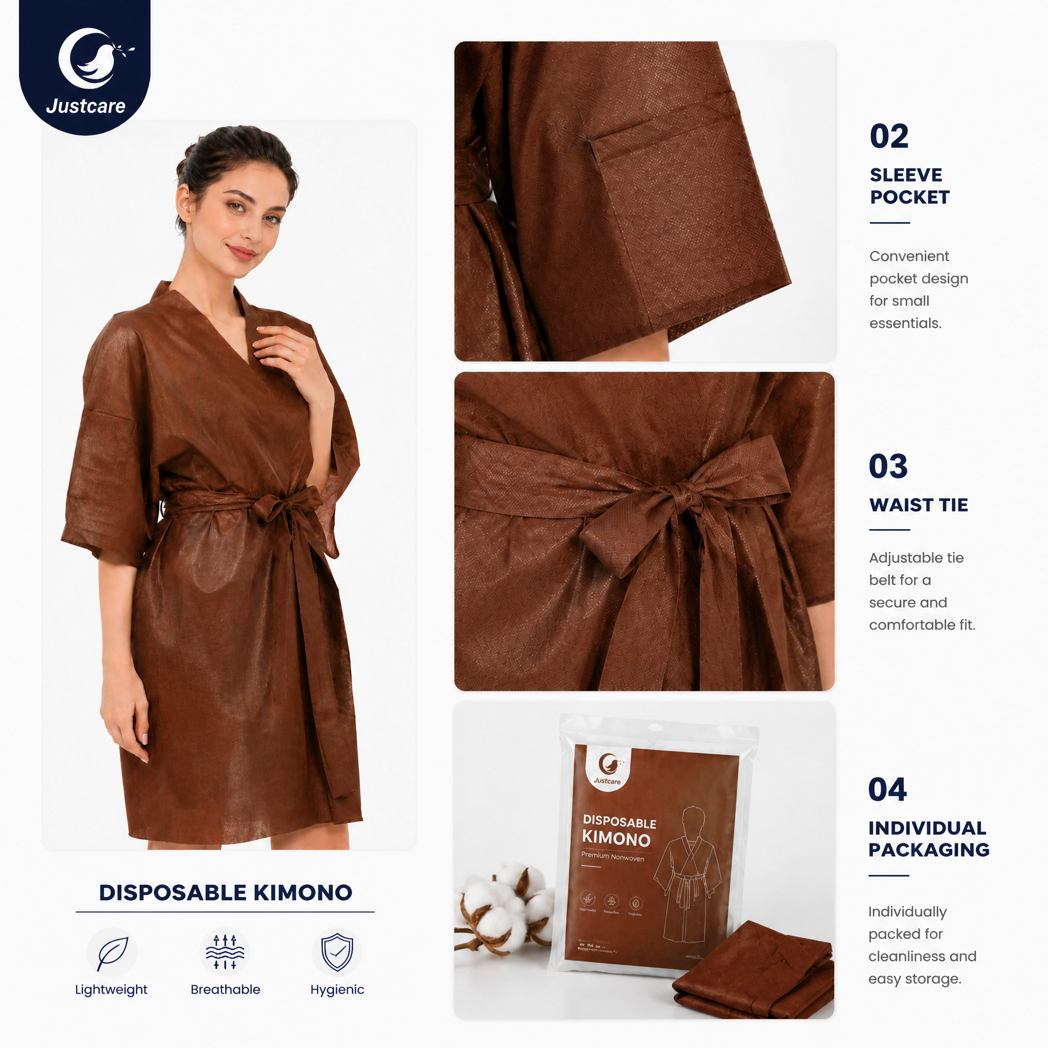 Bata de kimono de spa desechable con cintur&oacute;n para sal&oacute;n de belleza y spa