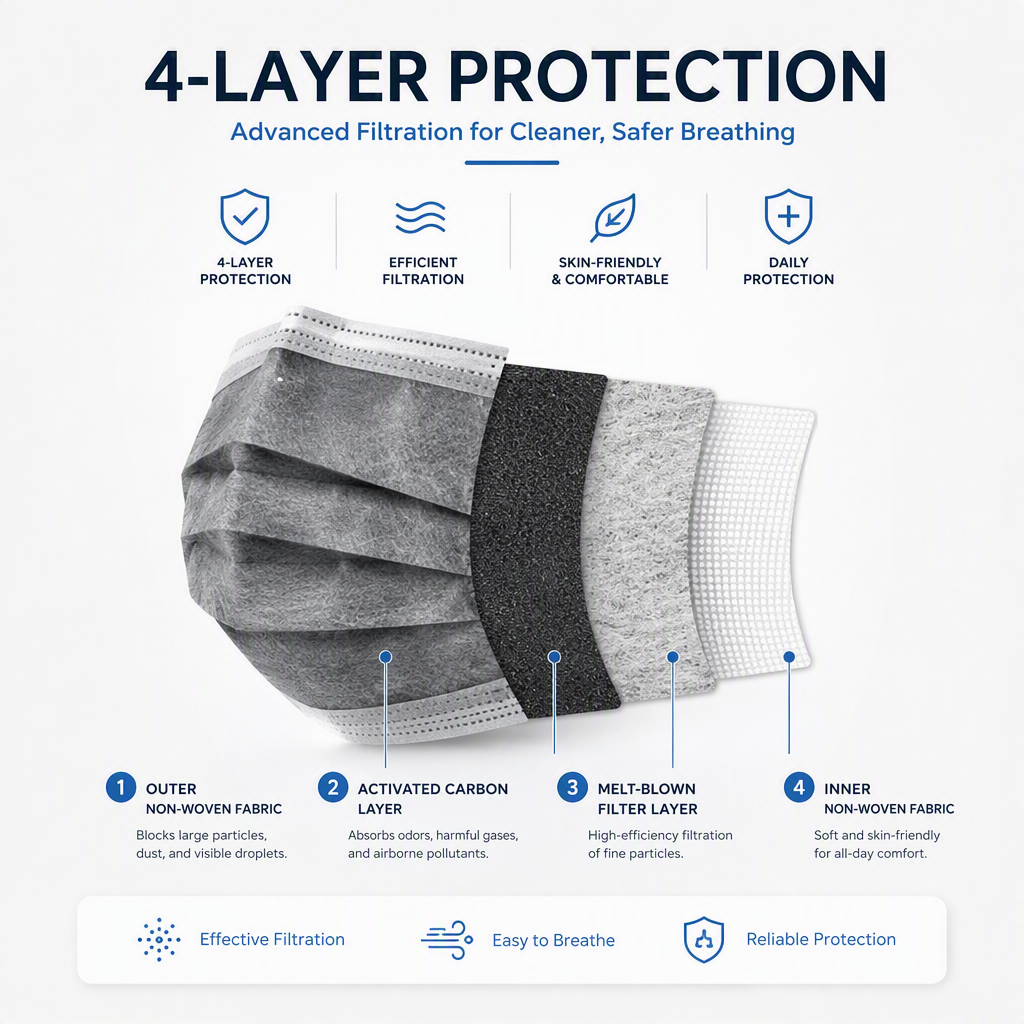 Disposable 4-Ply Activated Carbon Face Mask