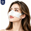 Justcare white disposable nasal mask worn by female model, 3D nose cover with elastic ear loops