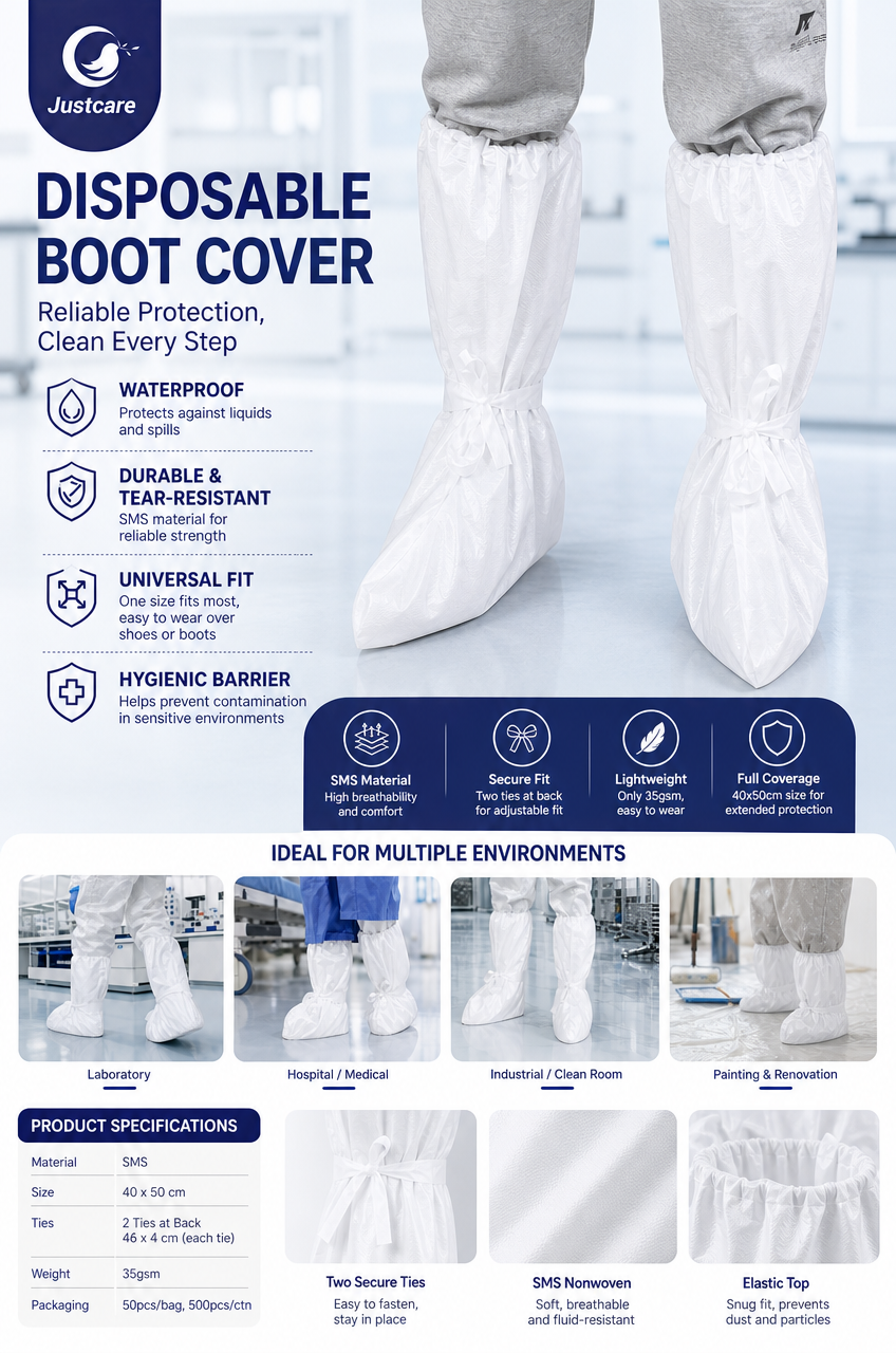 justcare-disposable-paper-sms-nonwoven-boot-cover-product-specifications