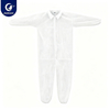 Justcare disposable white coverall with collar flat lay, nonwoven protective overall, front zipper, elastic ankle cuffs