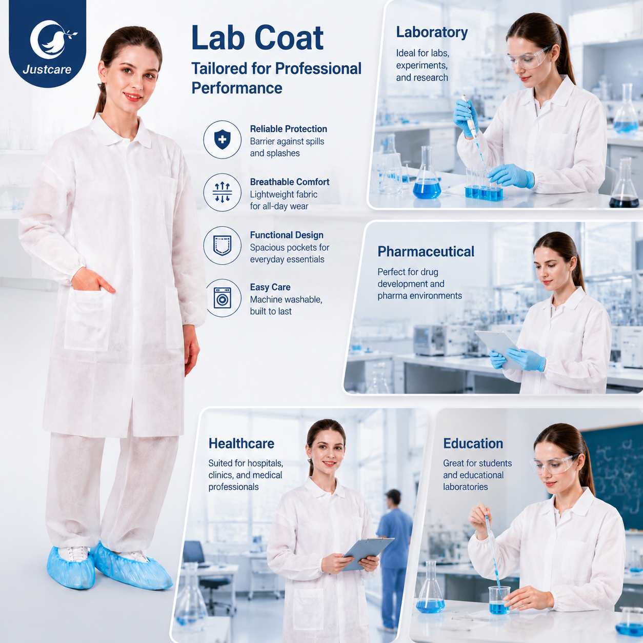 Wholesale Disposable Lab Coat, Single Use Nonwoven Lab Coat for Laboratory and Catering Industry
