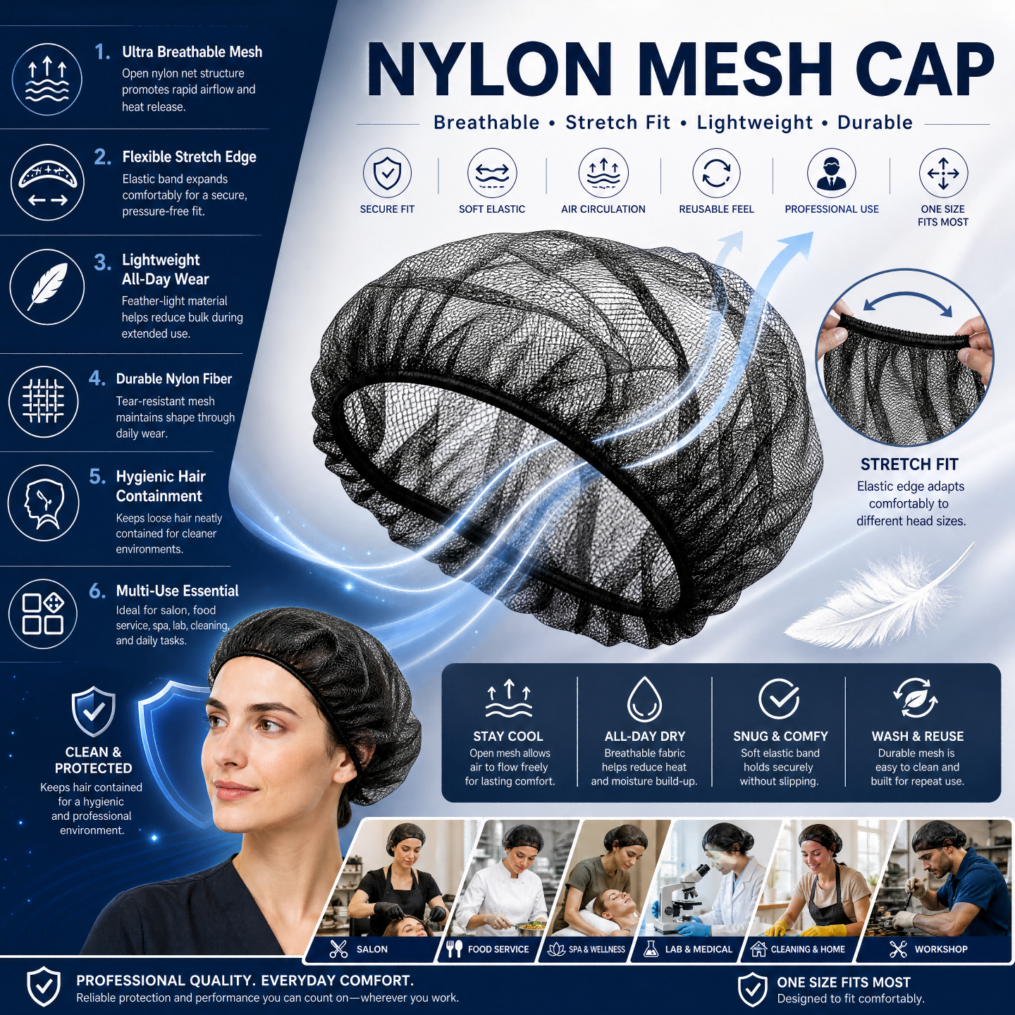 Solid black nylon cap, adjustable unisex casual outdoor headwear