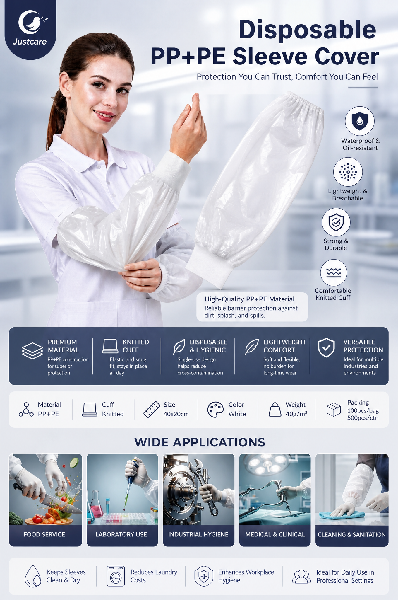 justcare‑disposable‑pppe‑sleeve‑cover‑marketing‑poster