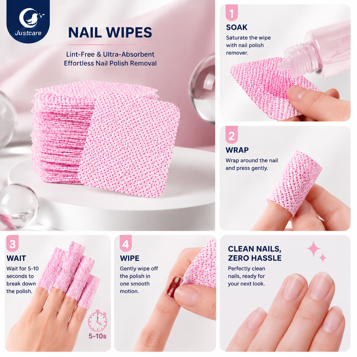 Weiche Vlies-Nagelt&uuml;cher, Manik&uuml;re-Reinigungst&uuml;cher zur Vorbereitung der Nagelkunst