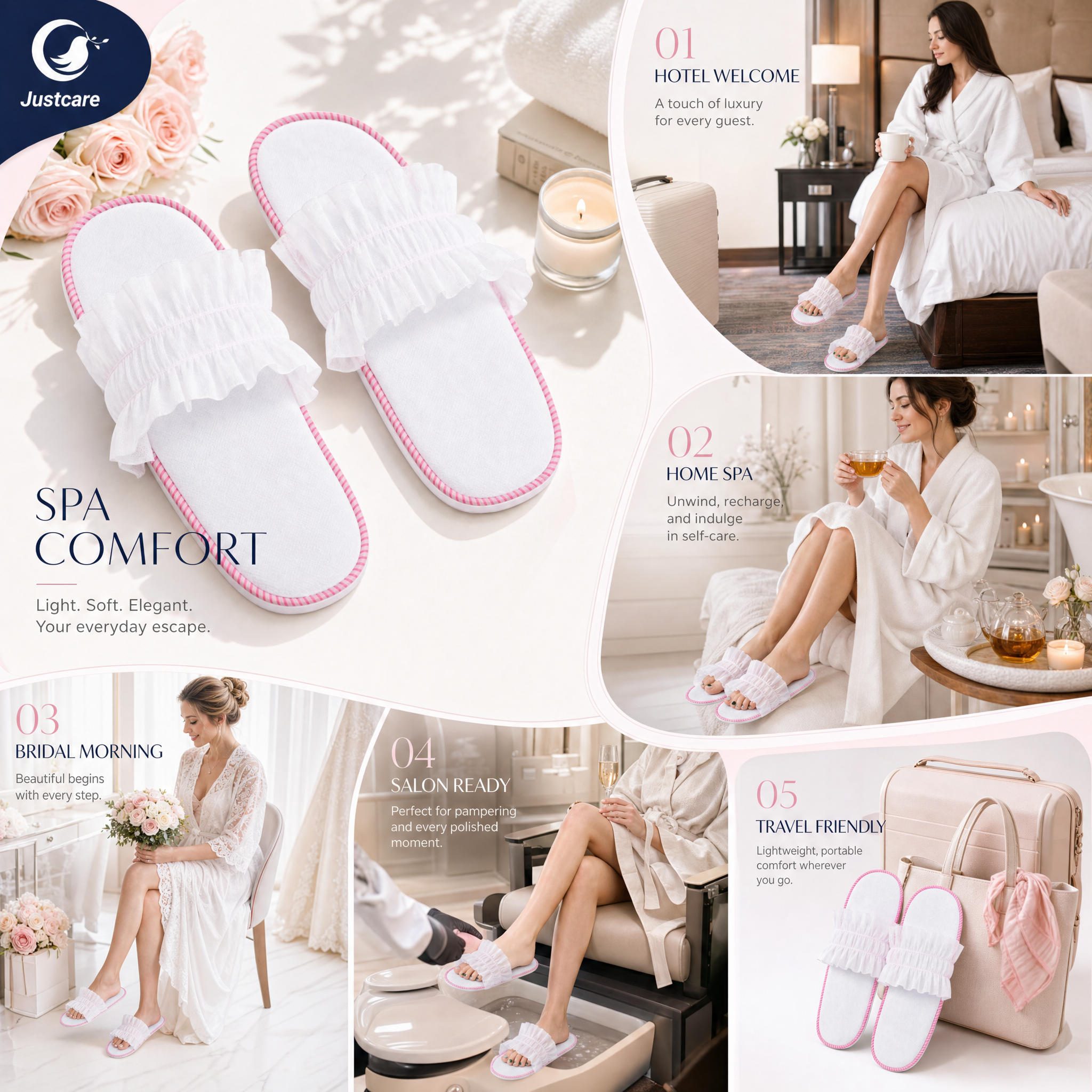 Disposable nonwoven PP open‑toe slippers for spa hotel salon guests
