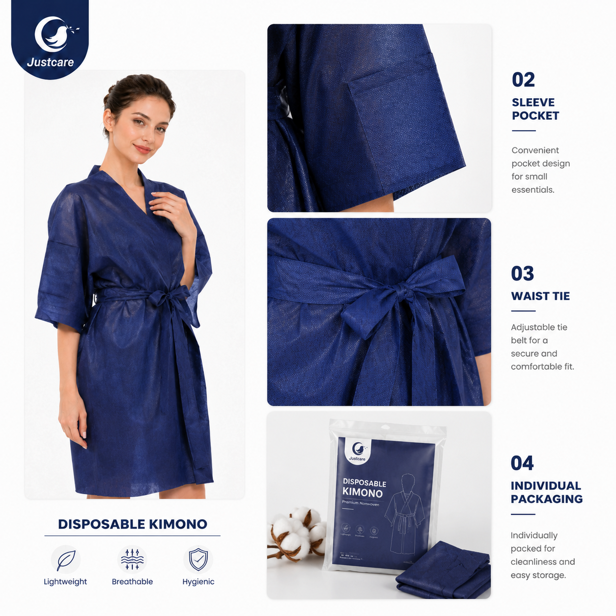 Disposable Nonwoven Sauna Kimono with Short Sleeve 