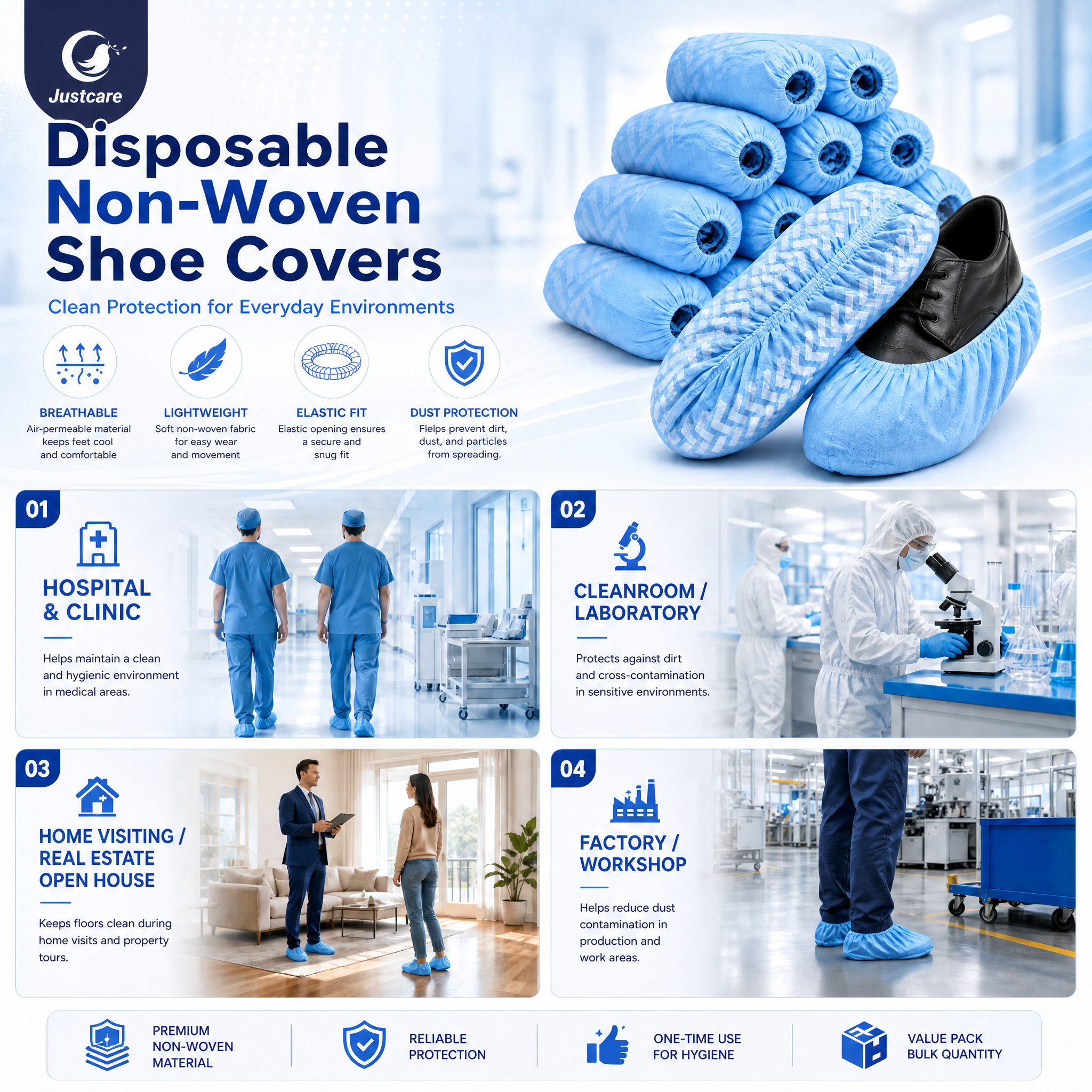 Breathable nonwoven disposable anti slip shoe protector prevent dirt for indoor use