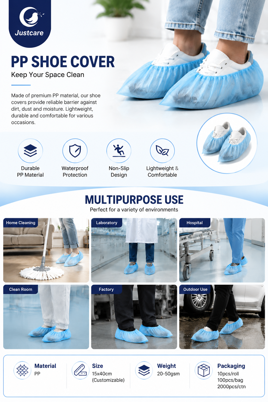 justcare-disposable-pp-shoe-cover-features-applications-main