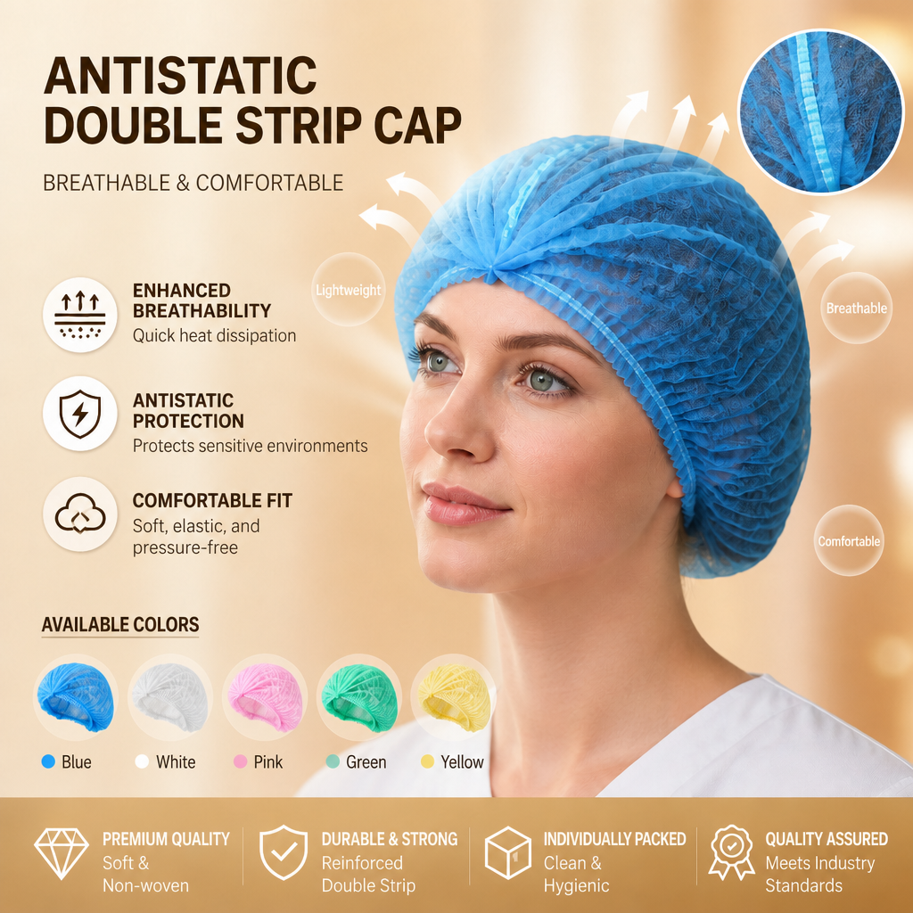 Anti-Static Double Elastic Disposable Bouffant Cap