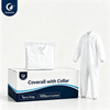 Justcare disposable coverall with collar packaging box, 1pc per bag, wholesale carton, white nonwoven protective jumpsuit