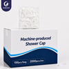 Justcare LDPE shower cap specs infographic, LDPE material, diameter size and packaging information