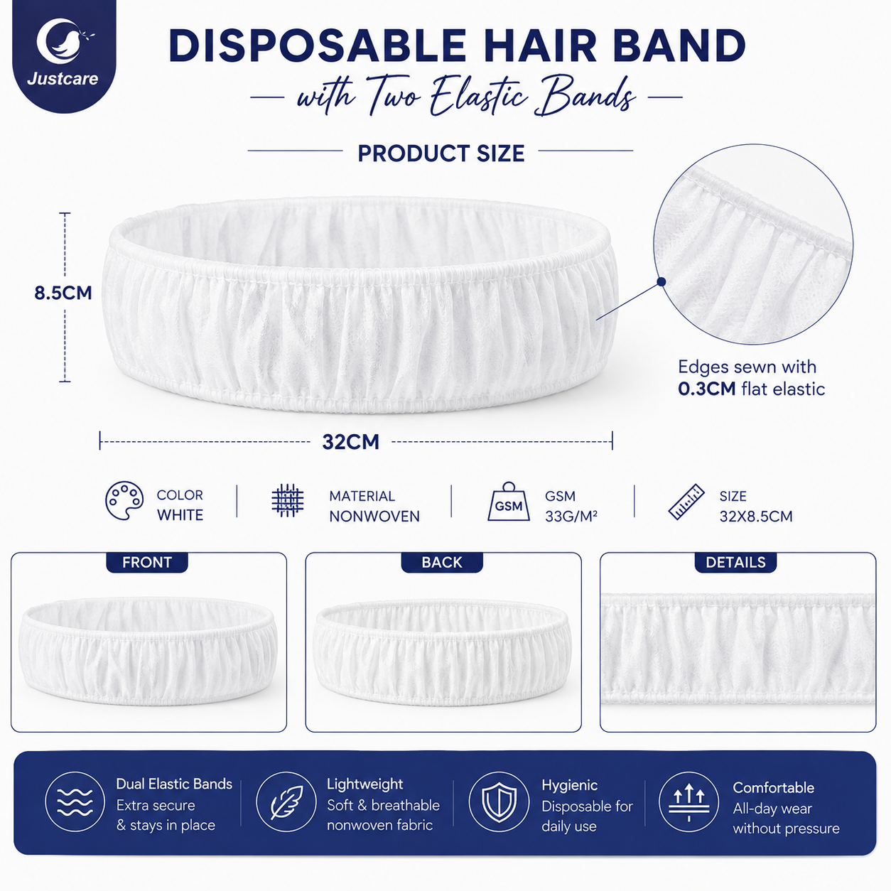 Disposable Hair Band with Two Elastic Bands