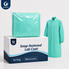 Justcare snap‑fastened lab coat, individual bag packing, 50 pcs per carton, mint‑green disposable lab coat package display