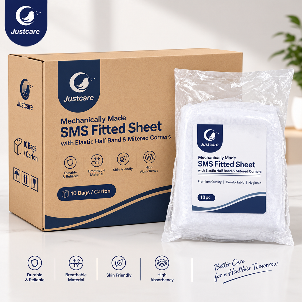 Disposable SMS Fitted Sheet with Elastic Half Band & Mitered Corners
