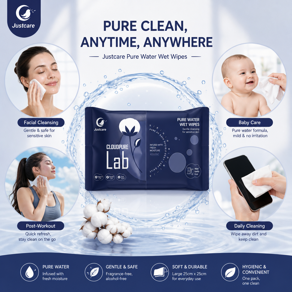 Pure Water Wet Wipes for Gentle Skin Cleaning