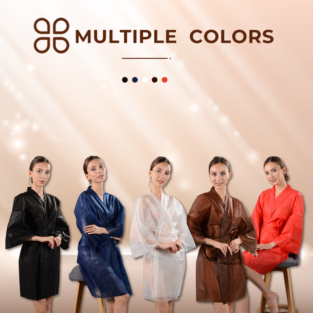 Bata de kimono marr&oacute;n desechable para spa con cintur&oacute;n para sal&oacute;n de belleza y spa