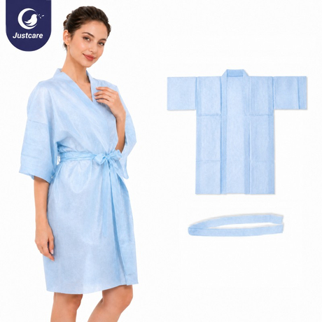 Disposable Blue Christmas Kimono Robe with Waist Belt