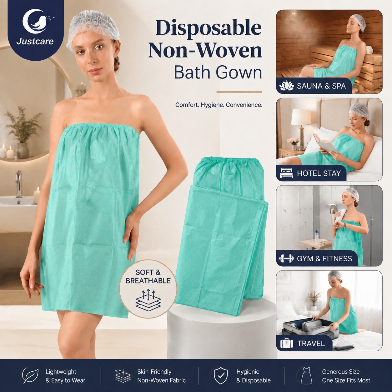 Non-woven Disposable Spa Bath Gown with Elastic Waistband