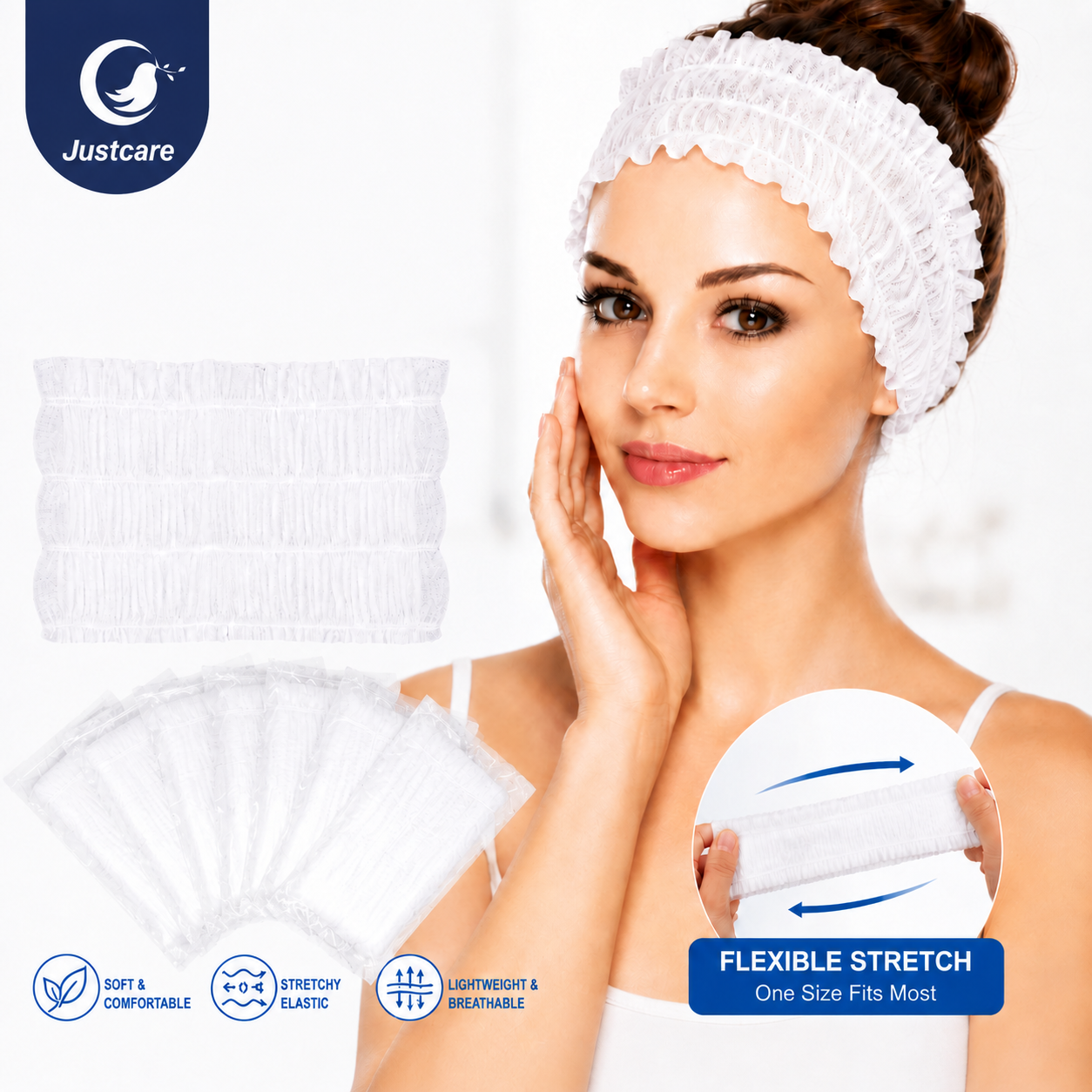 Diademas de spa desechables para cuidado de la piel y maquillaje de sal&oacute;n.