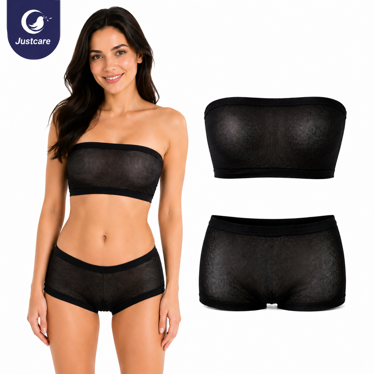 Nylon Underwear and Bandeau Set, soft stretch nylon bandeau bra and underwear set for spa salon beauty treatment