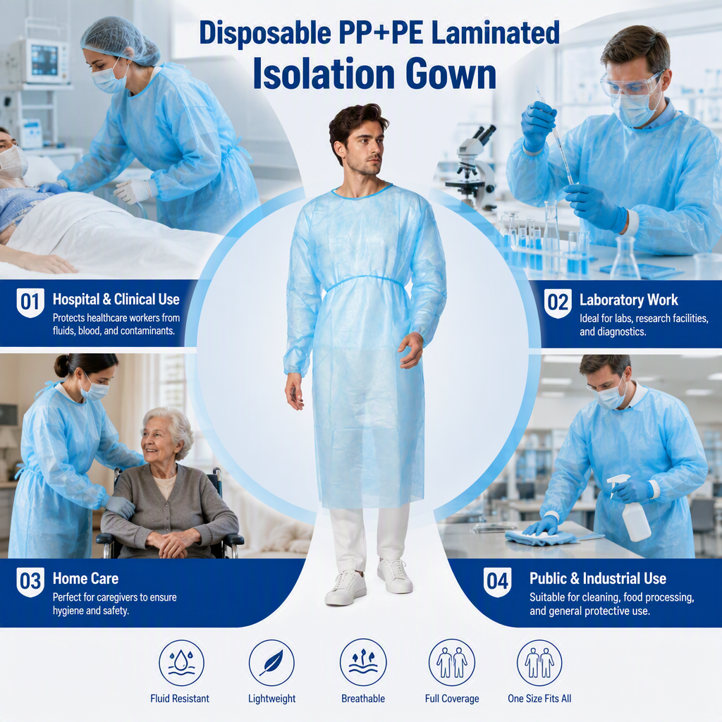 Disposable PP+PE Laminated Isolation Gown