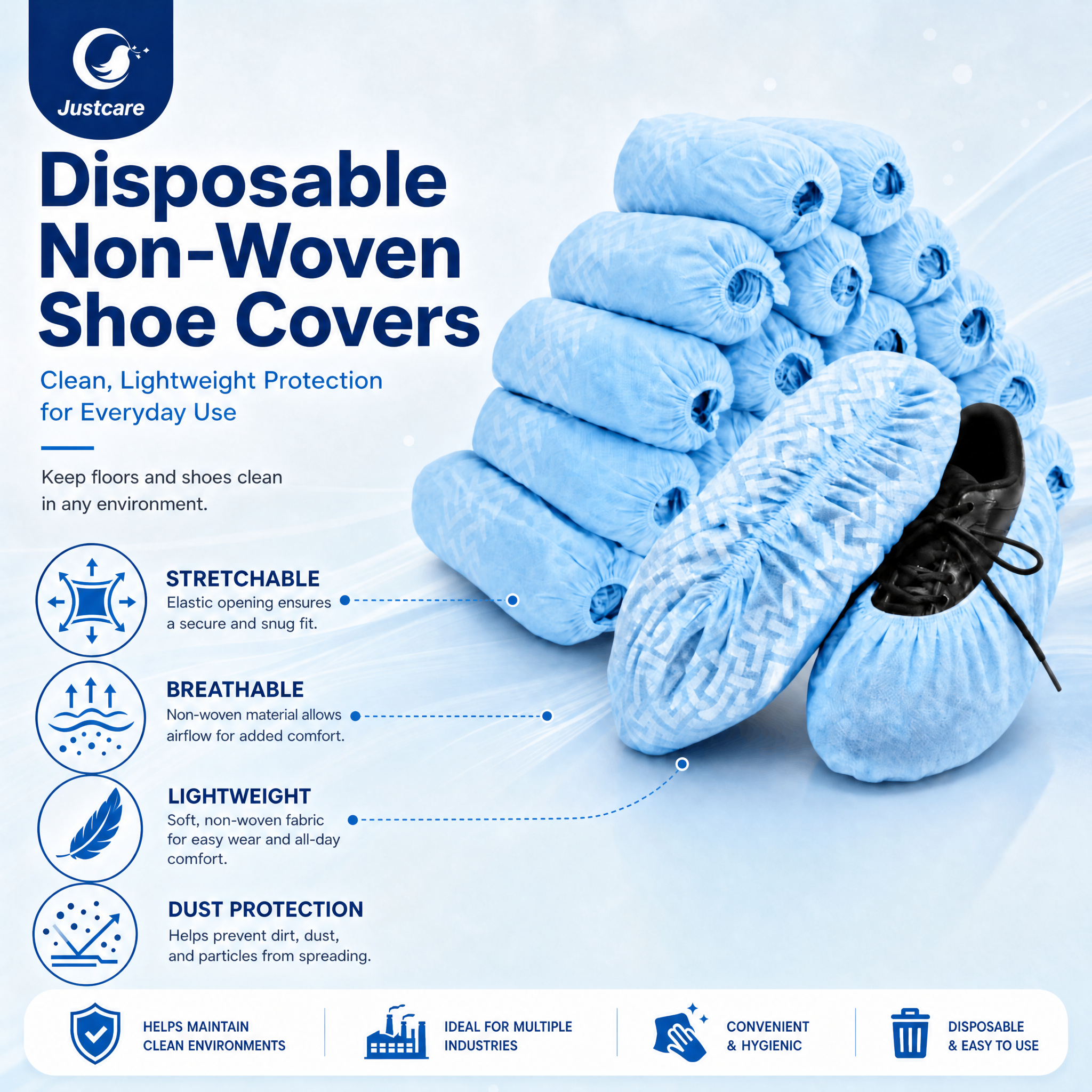 Non woven disposable anti-skid shoe covers dustproof shoe booties for indoor