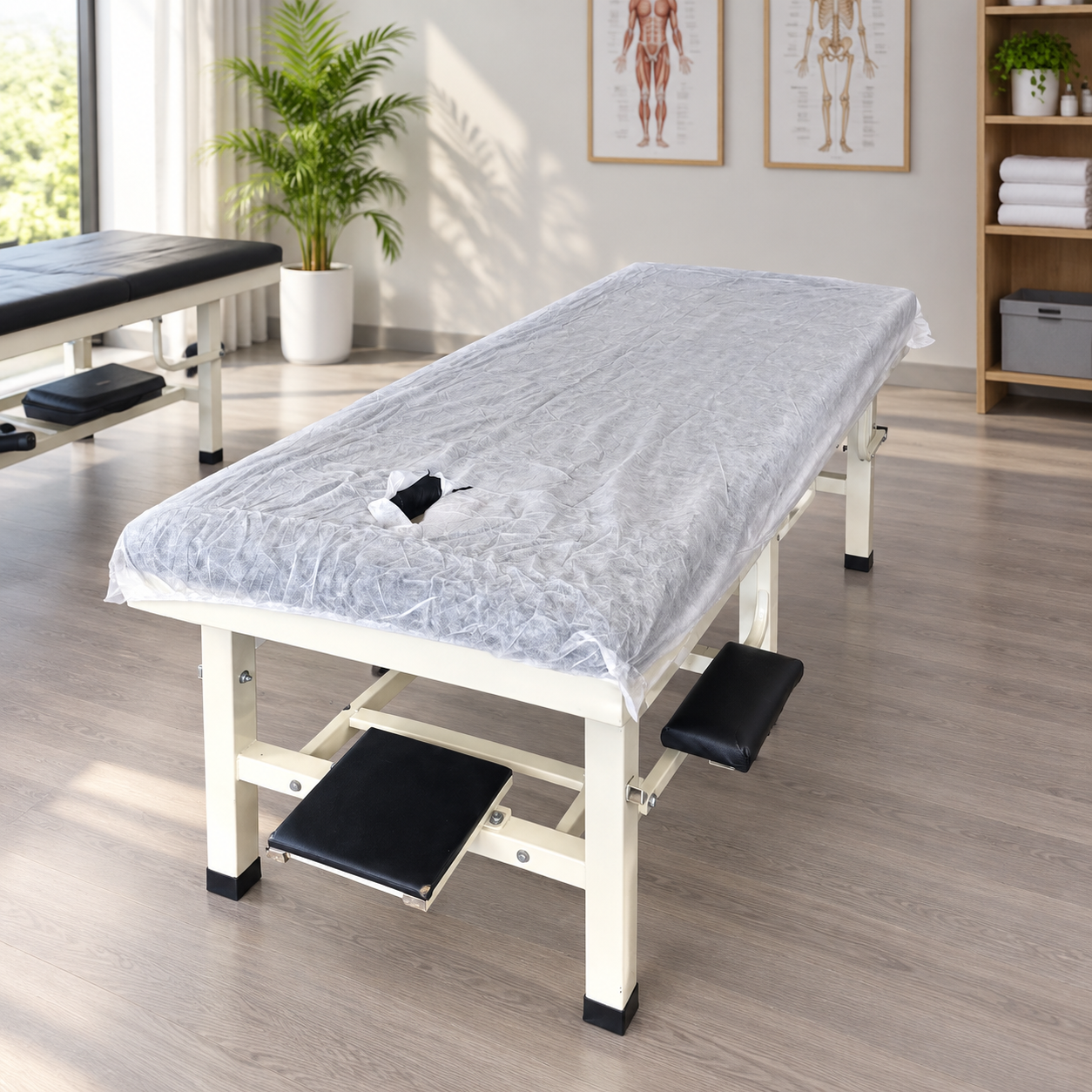 Disposable SMS Fitted Sheet with Elastic Half Band & Mitered Corners