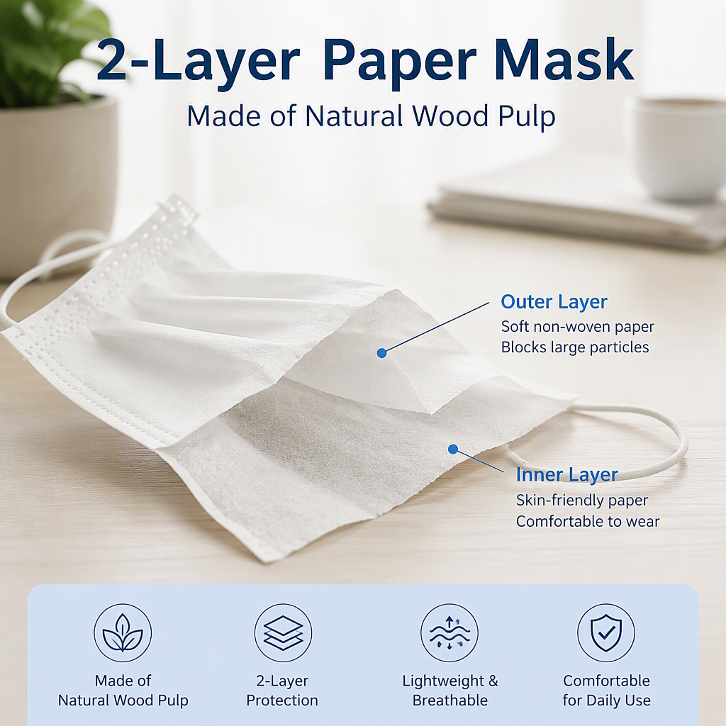 Disposable 2-Ply Paper Pulp Face Mask