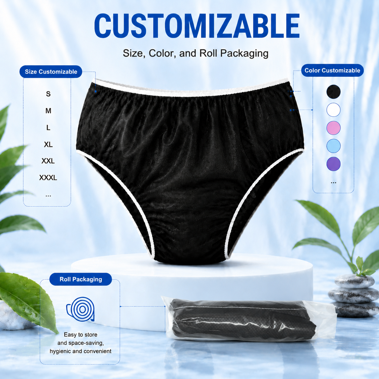 Black Disposable Women Briefs, hygienic disposable underwear for women business trip home use